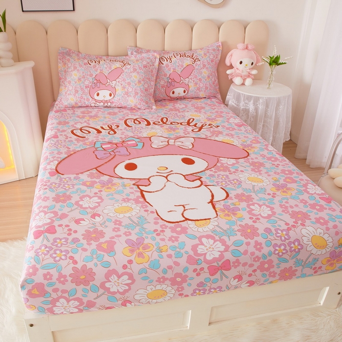 91家纺网 家纺一手货源 找家纺 蘭菲家纺 2024新款全棉大版三丽鸥卡通单床笠 闺蜜