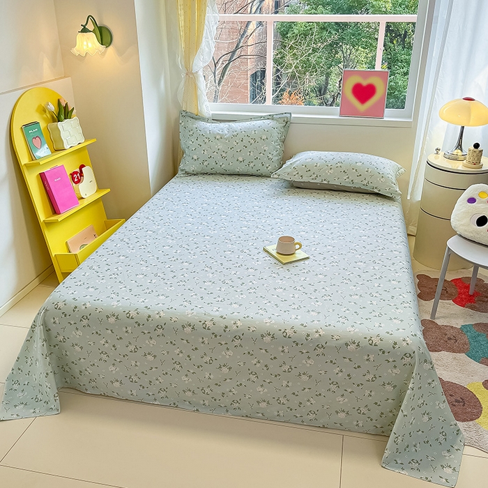 91家纺网 家纺一手货源 找家纺 绵庭家纺 2024新款AB版12868全棉印花单床单 盛夏茶花