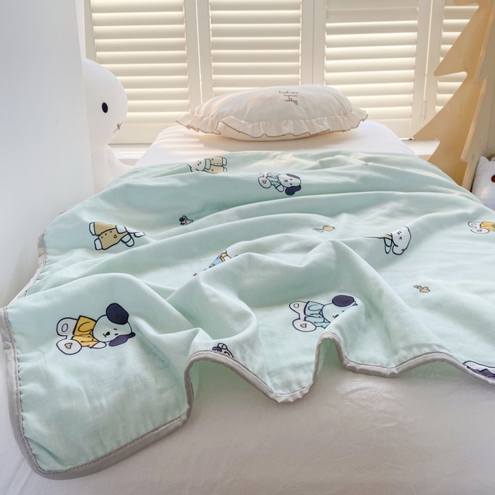 91家纺网 家纺一手货源 找家纺 潮邦 2025新款全棉双层纱多功能盖毯 动物派