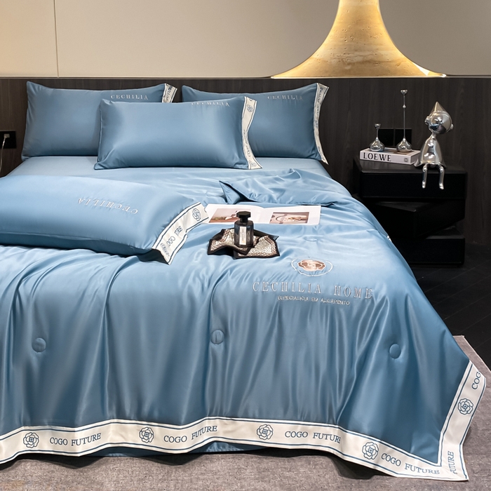 91家纺网 家纺一手货源 找家纺 2025新款 水洗真丝四件套-香蜜 香蜜-海水蓝