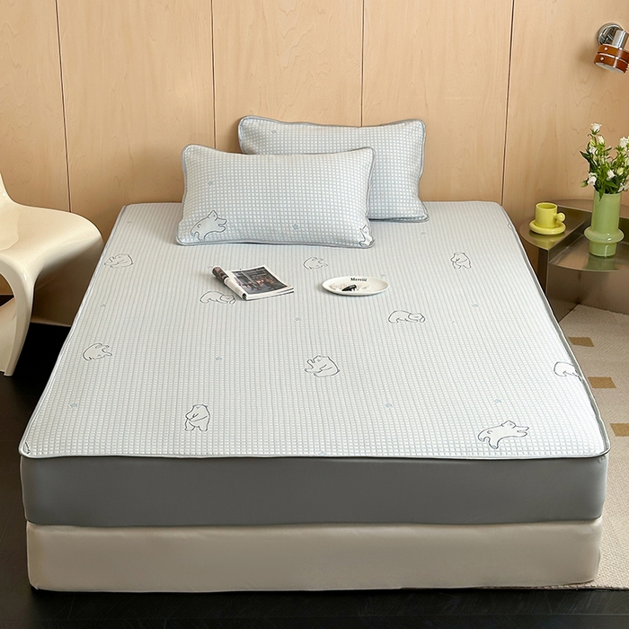 91家纺网 家纺一手货源 找家纺 顾里家纺 新款冰豆豆立体提花软席床笠款 北极熊蓝