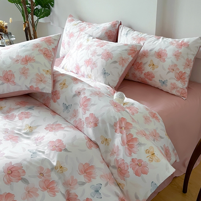 91家纺网 家纺一手货源 找家纺 千朵 2024新款莱赛尔天丝四件套 妙花粉