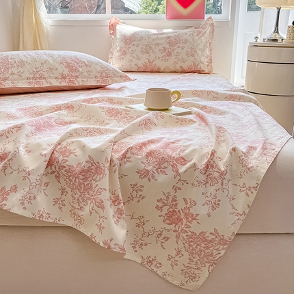 绵庭家纺 2024新款AB版12868全棉印花单床单 藤蔓花影-粉