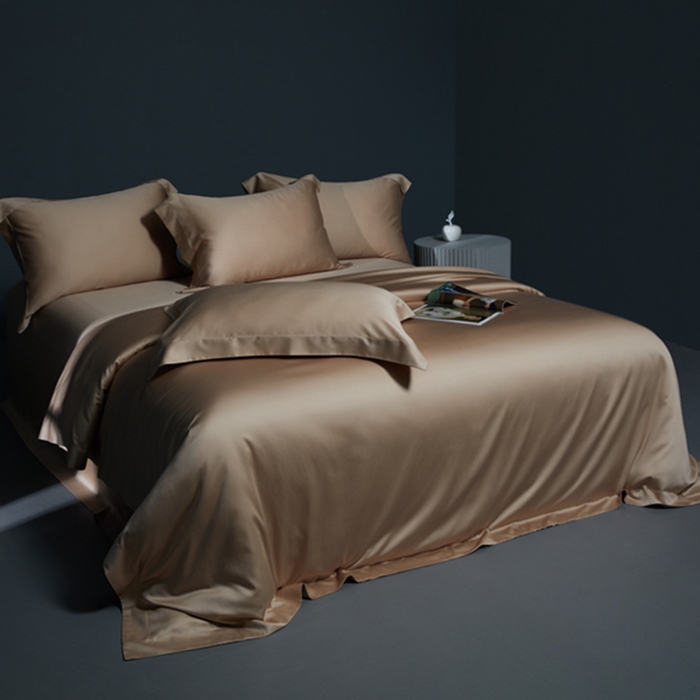 91家纺网 家纺一手货源 找家纺 缔缦 2024新款60天丝棉四件套-花漾 米咖色