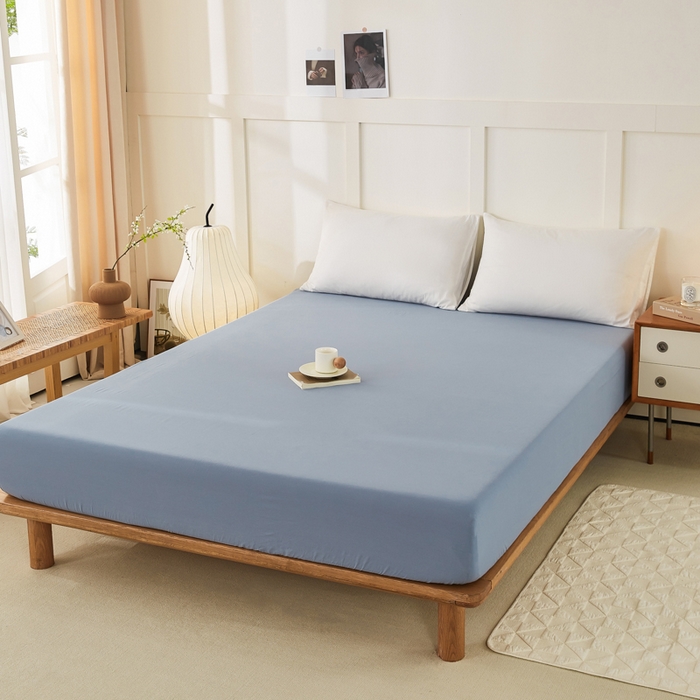 91家纺网 家纺一手货源 找家纺 凡客家居 2024新款全棉色织水洗棉单床笠 粉灰中格