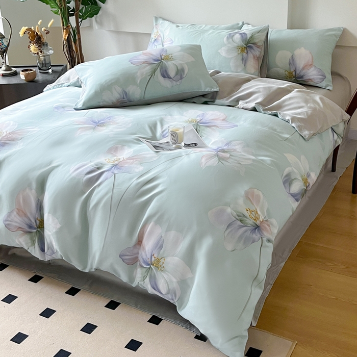 91家纺网 家纺一手货源 找家纺 千朵 2024新款莱赛尔天丝四件套 流香绿