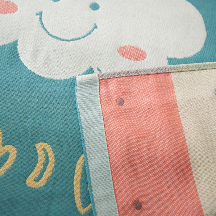 91家纺网 家纺一手货源 找家纺 朴尔家纺-毛巾被 2024新款卡通风格全棉四层纱布枕巾 云朵-绿