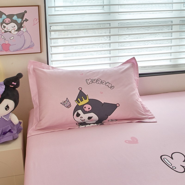 91家纺网 家纺一手货源 找家纺 蘭菲家纺 2024新款全棉大版三丽鸥卡通单床笠 粉巴库