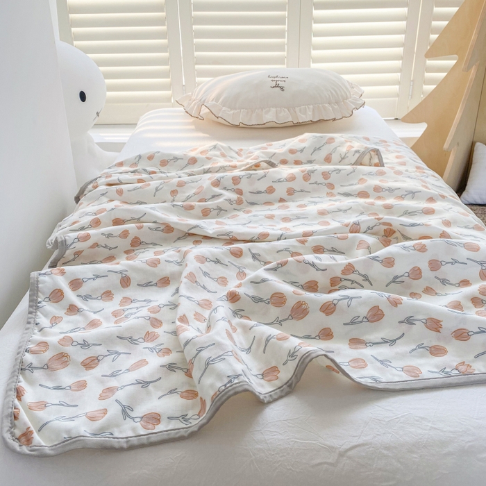 91家纺网 家纺一手货源 找家纺 潮邦 2025新款全棉双层纱多功能盖毯 白露-白