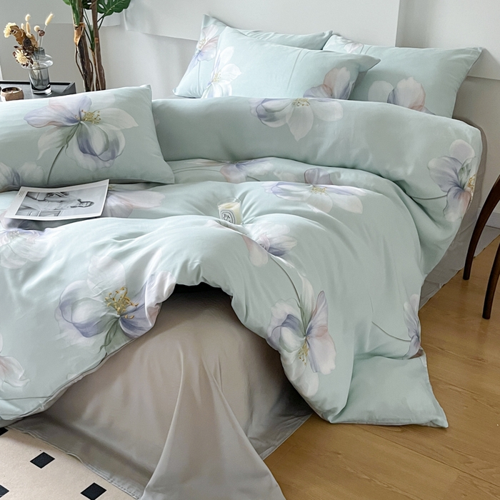 91家纺网 家纺一手货源 找家纺 千朵 2024新款莱赛尔天丝四件套 流香绿