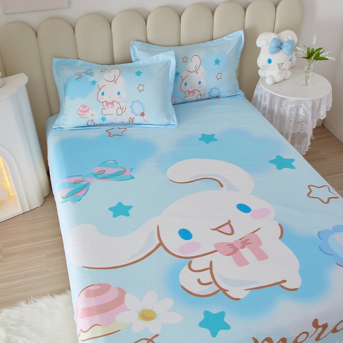 91家纺网 家纺一手货源 找家纺 蘭菲家纺 2024新款全棉大版三丽鸥卡通单床笠 果果