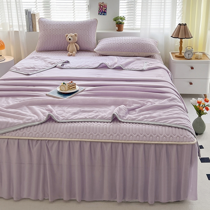 91家纺网 家纺一手货源 找家纺 爱洛 2024新款凉感丝乳胶凉席夏被四件套夏凉被空调被乳胶席 紫色