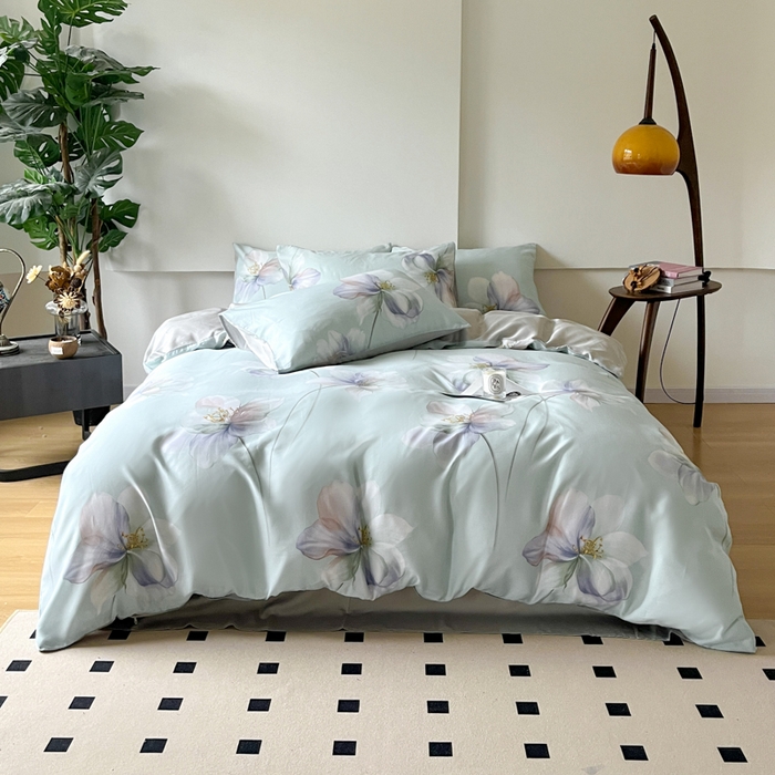 91家纺网 家纺一手货源 找家纺 千朵 2024新款莱赛尔天丝四件套 流香绿