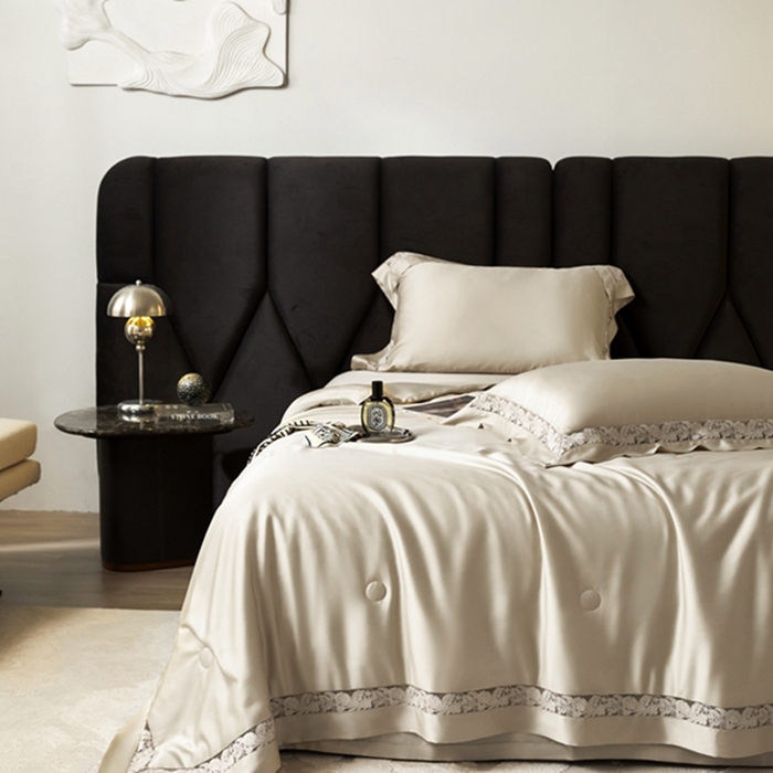 91家纺网 家纺一手货源 找家纺 榻尚家居 2024新款天丝棉镂空夏被四件套-云绡系列 云绡-金芥天丝棉夏被四件套