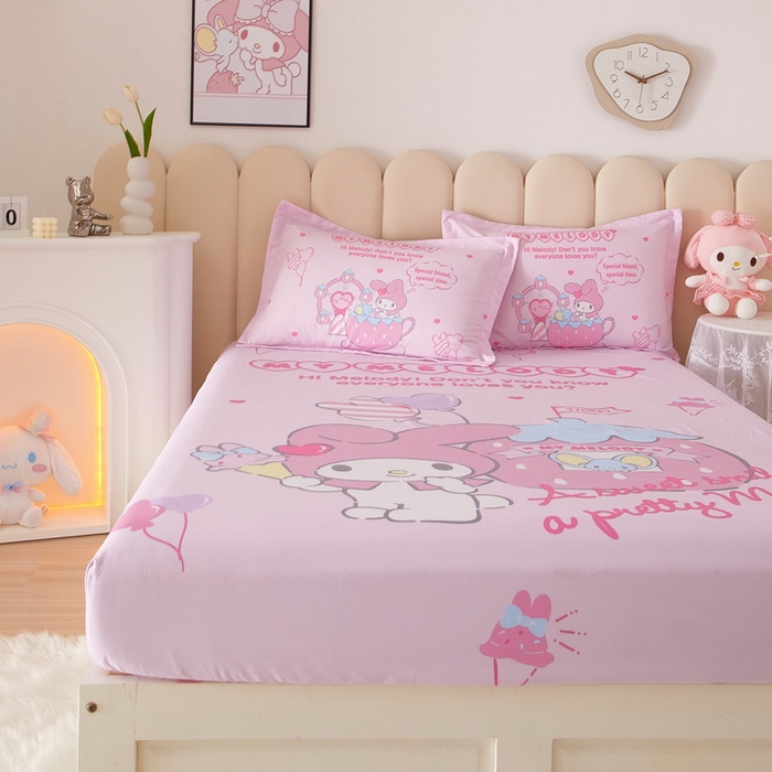 91家纺网 家纺一手货源 找家纺 蘭菲家纺 2024新款全棉大版三丽鸥卡通单床笠 花园宝宝