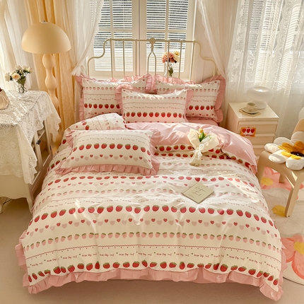眠屿 2024新款40支全棉花边四件套 快乐草莓