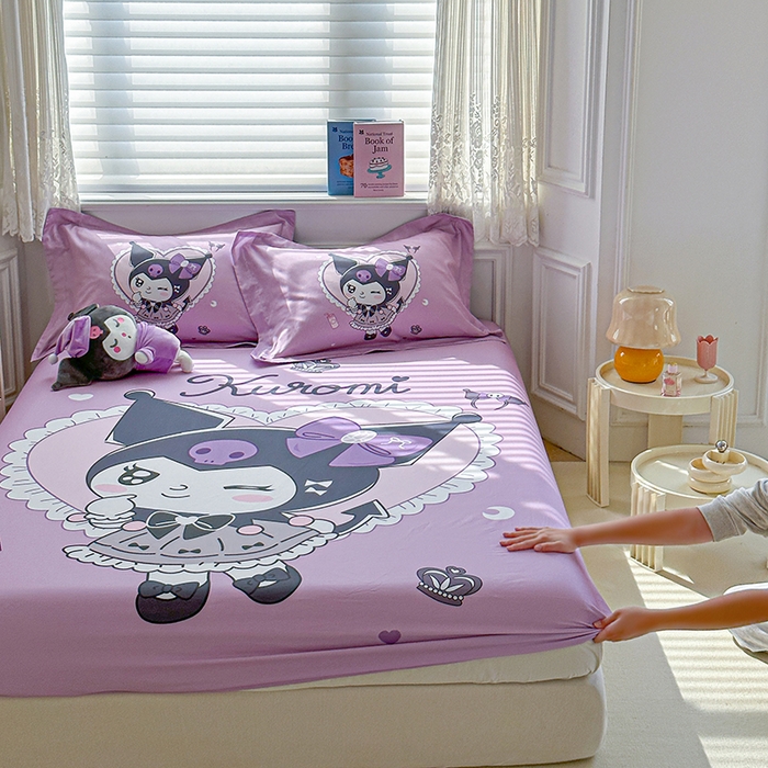 91家纺网 家纺一手货源 找家纺 蘭菲家纺 2024新款全棉大版三丽鸥卡通单床笠 奶油巴库