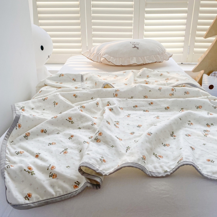 91家纺网 家纺一手货源 找家纺 潮邦 2025新款全棉双层纱多功能盖毯 秋之花