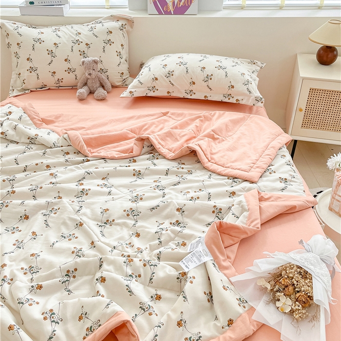 91家纺网 家纺一手货源 找家纺 梵克保罗 2024新款春夏水洗棉麻双层纱夏被四件套 小米果