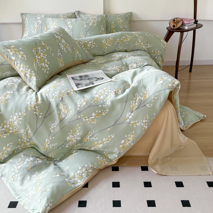 91家纺网 家纺一手货源 找家纺 千朵 2024新款莱赛尔天丝四件套 兰卡青