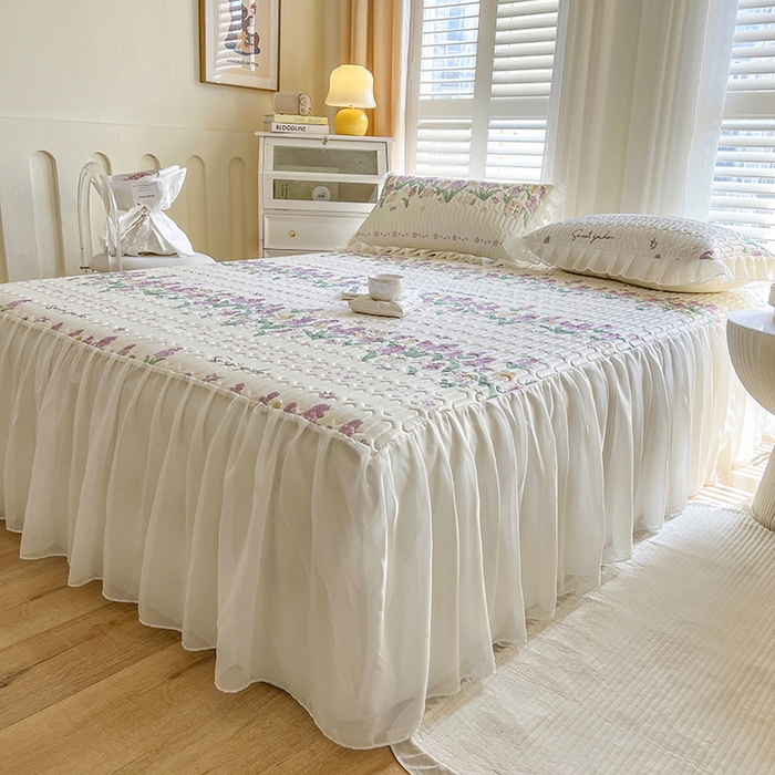 91家纺网 家纺一手货源 找家纺 慕澄家纺 2024新款小版印花床裙款乳胶凉席三件套 床裙款-紫色浪漫