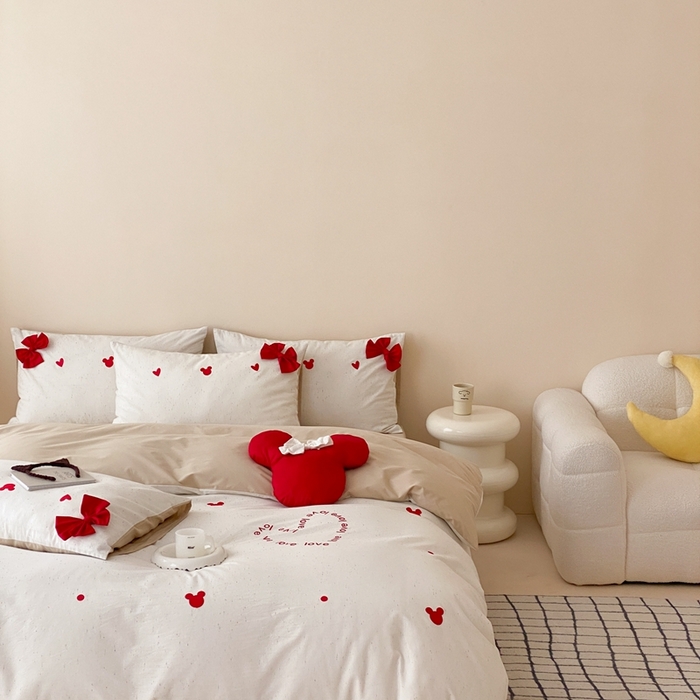 91家纺网 家纺一手货源 找家纺 朗莎 2024新款40S水洗棉四件套 爱心米奇