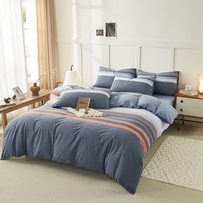 91家纺网 家纺一手货源 找家纺 凡客家居 全棉色织水洗棉四件套学生宿舍三件套 安迪—桔