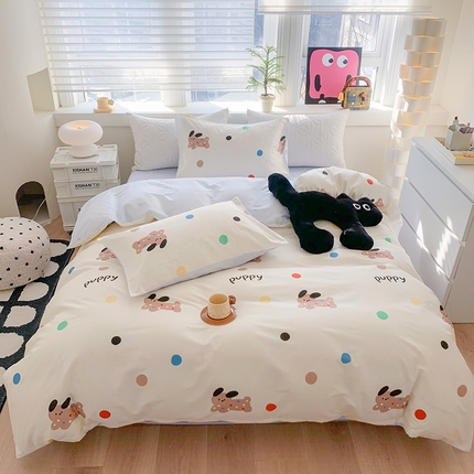 91家纺网 家纺一手货源 找家纺 TT.one 塔塔家居 2025新款全棉印花小清新四件套 波点狗