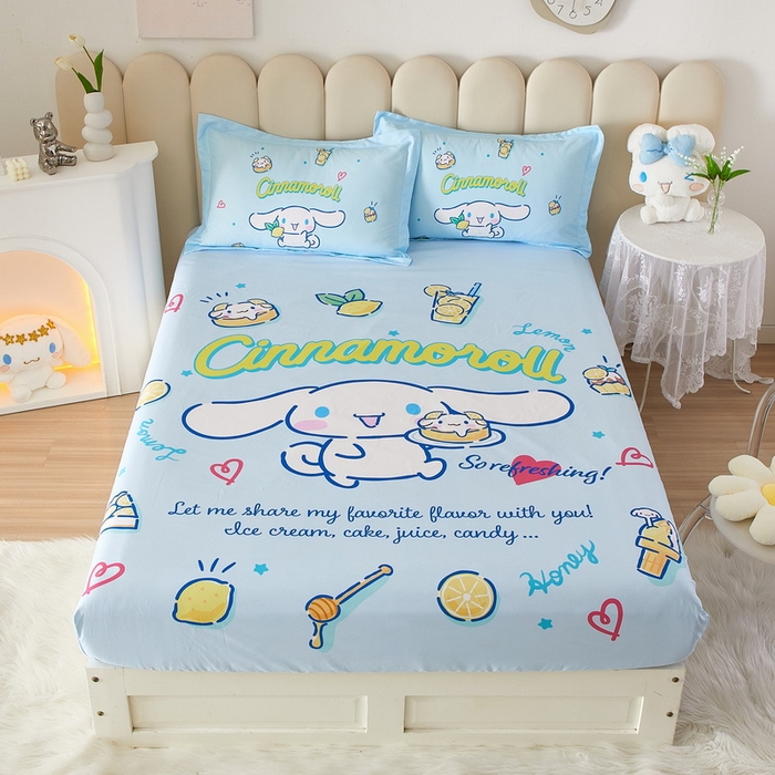 91家纺网 家纺一手货源 找家纺 蘭菲家纺 2024新款全棉大版三丽鸥卡通单床笠 圆宝