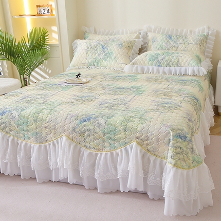 91家纺网 家纺一手货源 找家纺 雪夫人 2024新款凉感丝床裙床单款凉席 水墨花