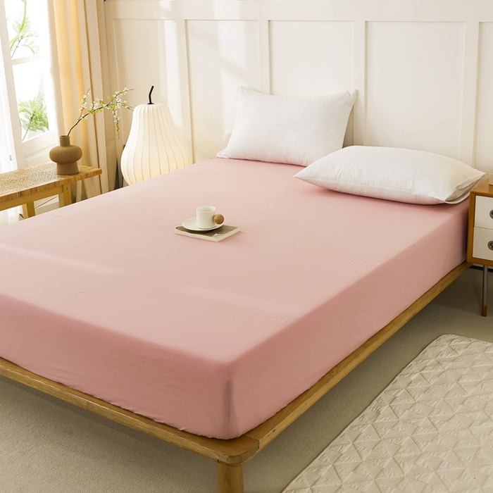 91家纺网 家纺一手货源 找家纺 凡客家居 2024新款全棉色织水洗棉单床笠 暖栀—红