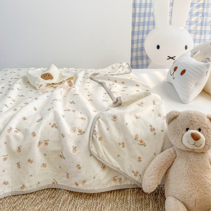 91家纺网 家纺一手货源 找家纺 潮邦 2025新款全棉双层纱多功能盖毯 秋之花