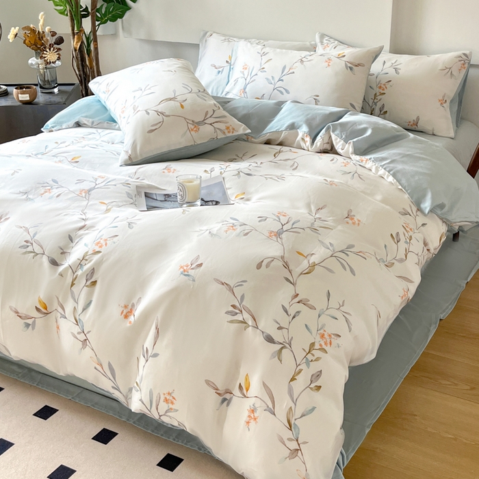 91家纺网 家纺一手货源 找家纺 千朵 2024新款莱赛尔天丝四件套 清芽