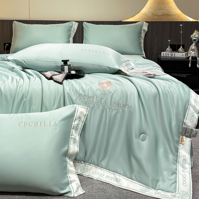 91家纺网 家纺一手货源 找家纺 2025新款 水洗真丝四件套-香蜜 香蜜-挪威蓝