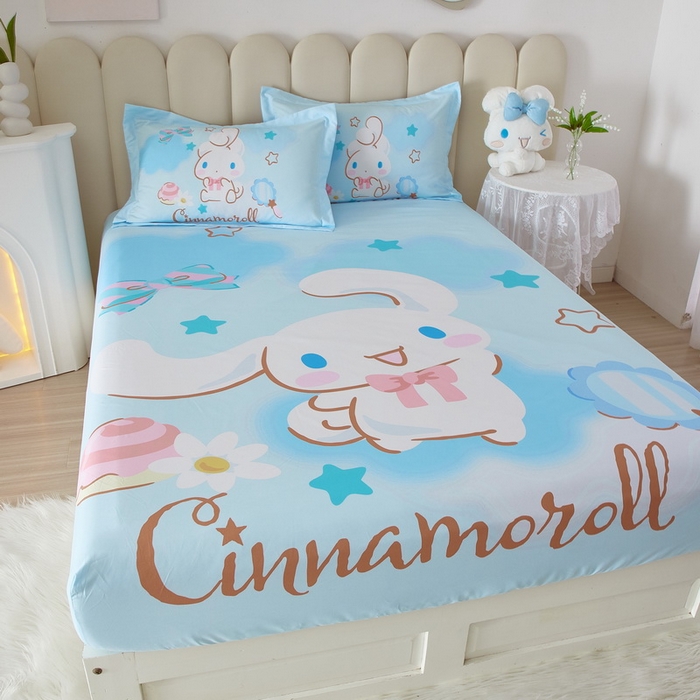 91家纺网 家纺一手货源 找家纺 蘭菲家纺 2024新款全棉大版三丽鸥卡通单床笠 果果