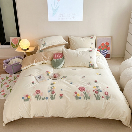 眠屿 2024新款A类全棉40支水洗棉毛巾绣四件套 花呤