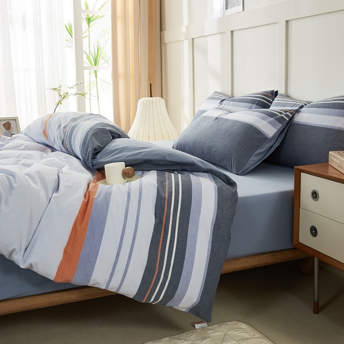 91家纺网 家纺一手货源 找家纺 凡客家居 全棉色织水洗棉四件套学生宿舍三件套 安迪—桔