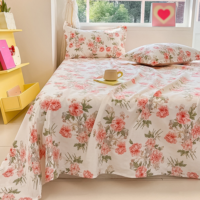 91家纺网 家纺一手货源 找家纺 绵庭家纺 2024新款AB版12868全棉印花单床单 叶语初晴