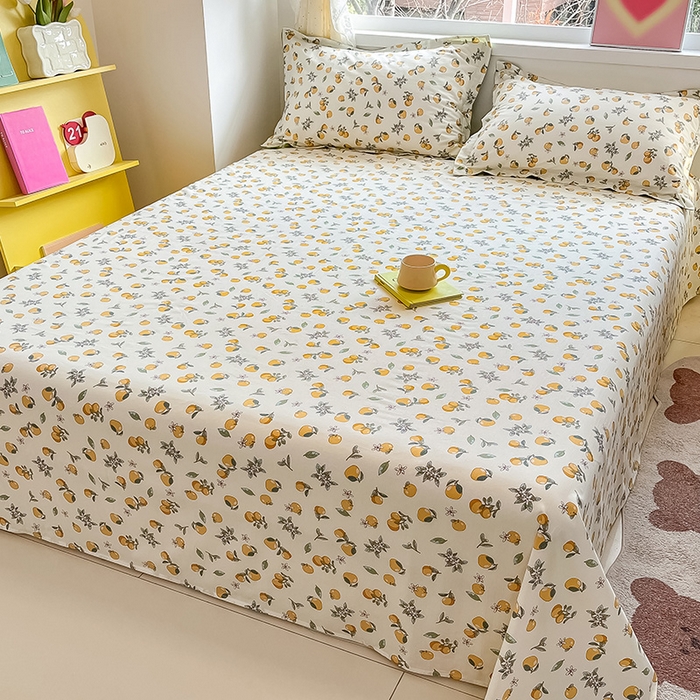 91家纺网 家纺一手货源 找家纺 绵庭家纺 2024新款AB版12868全棉印花单床单 蜜橙