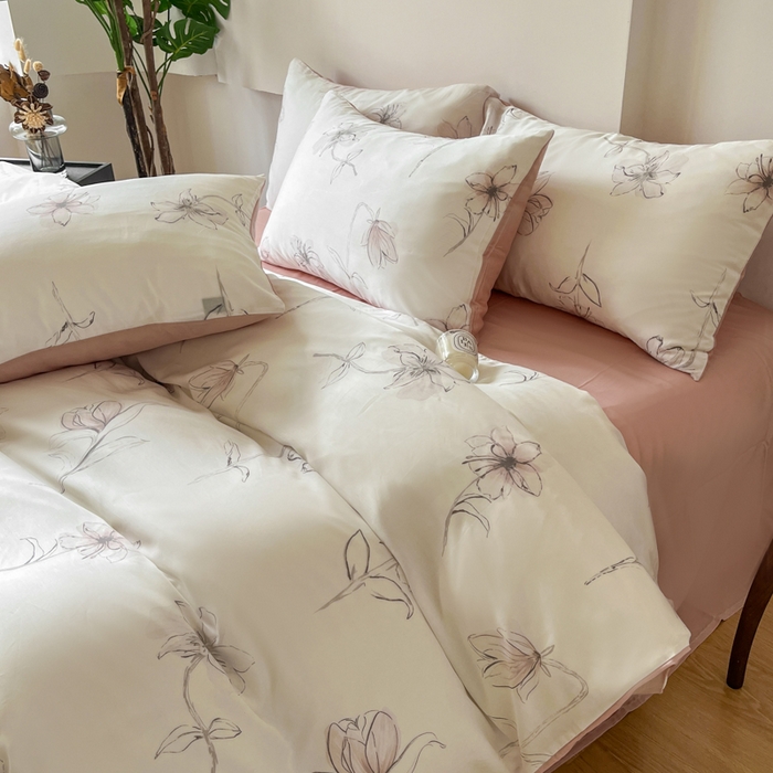 91家纺网 家纺一手货源 找家纺 千朵 2024新款莱赛尔天丝四件套 枝叶诗韵