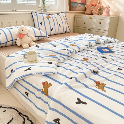 91家纺网 家纺一手货源 找家纺 （总）花漾 2024新款A类花边小清新卡通针织凉感丝夏被软席四件套凉席夏被四件套