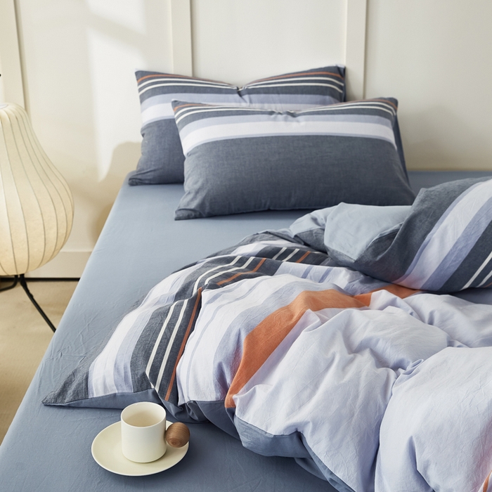 91家纺网 家纺一手货源 找家纺 凡客家居 全棉色织水洗棉四件套学生宿舍三件套 安迪—桔