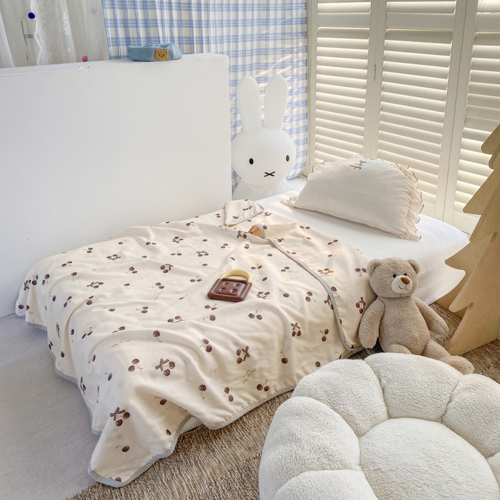 91家纺网 家纺一手货源 找家纺 潮邦 2025新款全棉双层纱多功能盖毯 车厘子