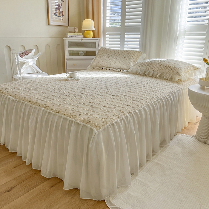 91家纺网 家纺一手货源 找家纺 慕澄家纺 2024新款小版印花床裙款乳胶凉席三件套 床裙款-叶子青青