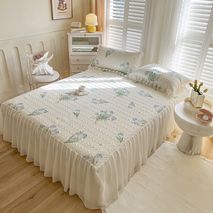 慕澄家纺 2024新款小版印花床裙款乳胶凉席三件套 床裙款-祈愿