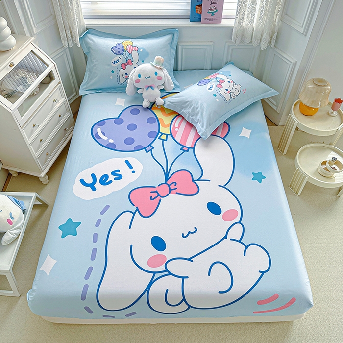 91家纺网 家纺一手货源 找家纺 蘭菲家纺 2024新款全棉大版三丽鸥卡通单床笠 小确幸