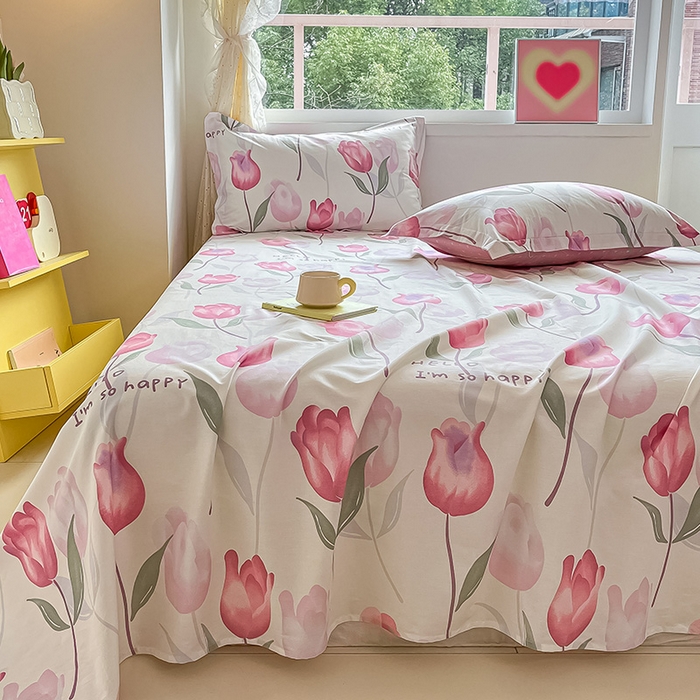 91家纺网 家纺一手货源 找家纺 绵庭家纺 2024新款AB版12868全棉印花单床单 花梦里