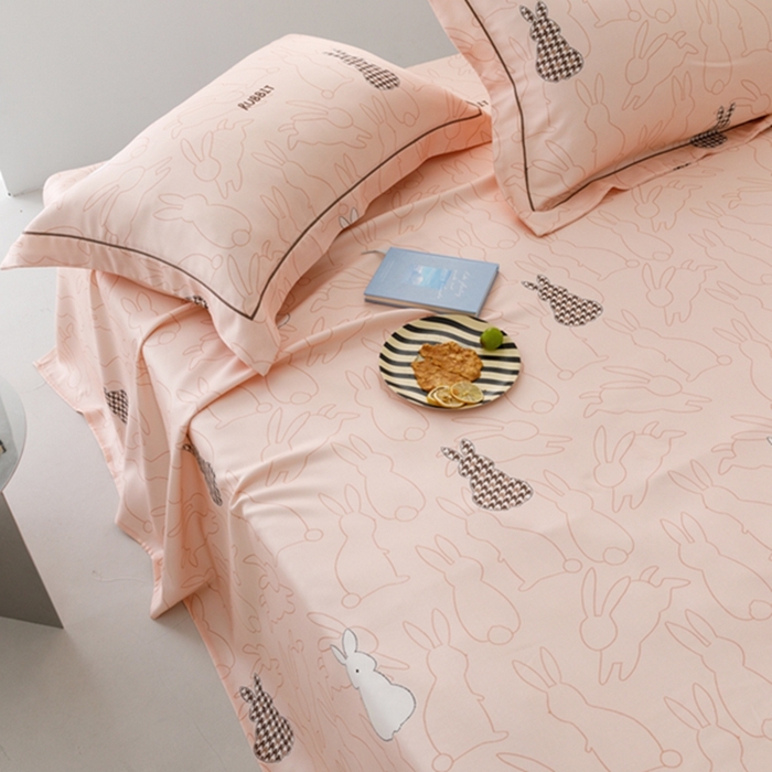 91家纺网 家纺一手货源 找家纺 2024 竹席冰丝竹纤维凉席空调席印花席子凉席三件套冰凉感软席子 宝贝兔粉