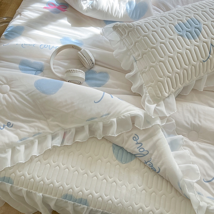 91家纺网 家纺一手货源 找家纺 慕澄家纺 2024新款小版印花床裙款乳胶凉席凉感丝夏被四件套 床裙款-心情