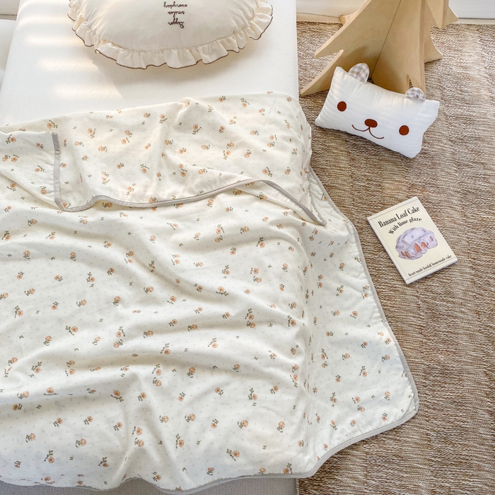 91家纺网 家纺一手货源 找家纺 潮邦 2025新款全棉双层纱多功能盖毯 秋之花